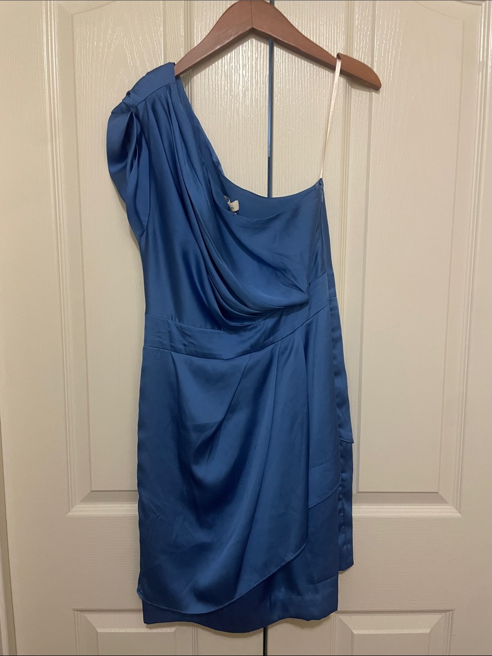 BCBGeneration One-Shoulder Satin Dress in Royal Blue